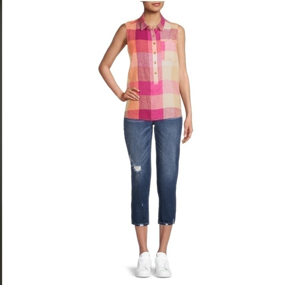 TIME and Tru Women's Half Button Sleeveless Top In Shocking Pink Large 12/14 New - Picture 1 of 7